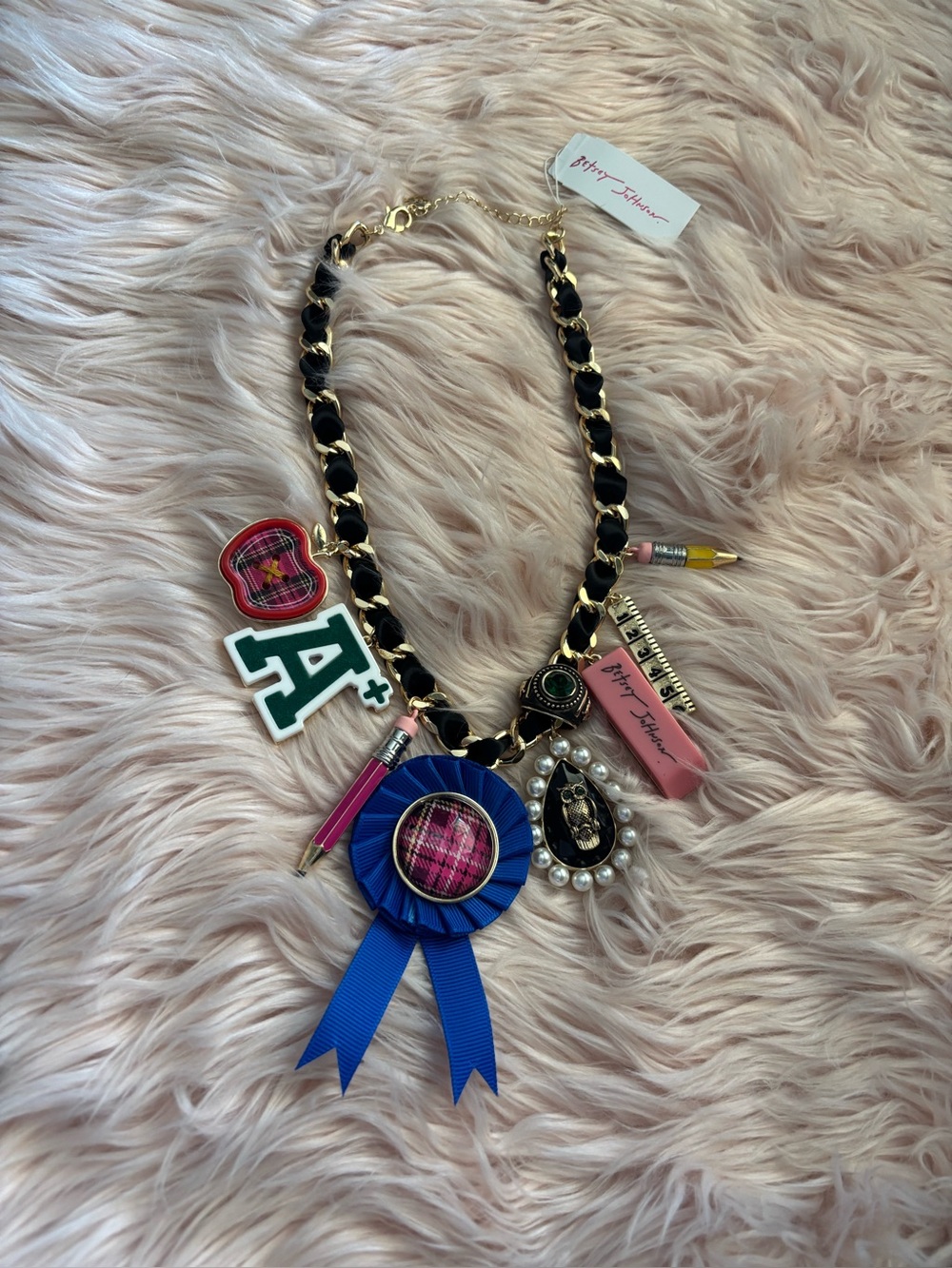 Betsey Johnson Black & Blue Novelty Charm Necklace